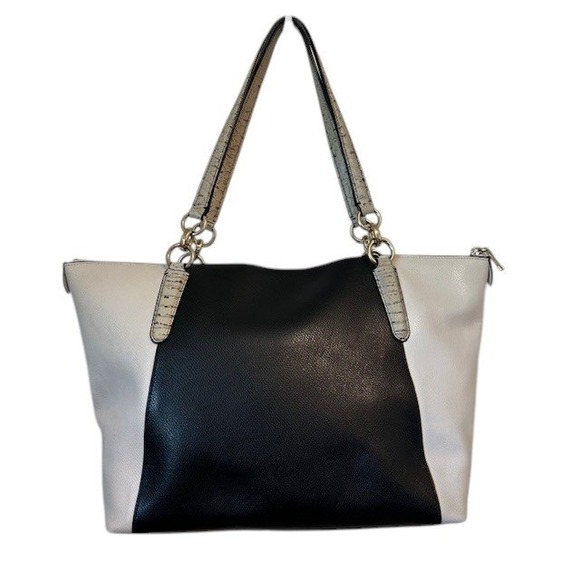 Authentic‎ Coach Ava Tote Large Black & Cream with Python Embossed Details - Picture 3 of 16